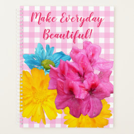 Bloemen en roze geruit katoen planner