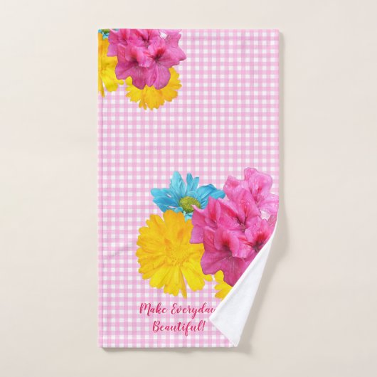 Bloemen en Roze Gingham Bad Handdoek (Handdoek)