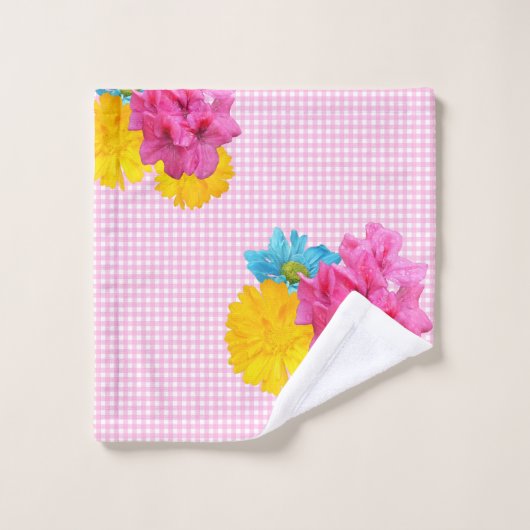 Bloemen en Roze Gingham Bad Handdoek (Wasdoekje)