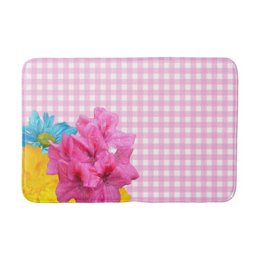 Bloemen en Roze Gingham Badmat (Voorkant)