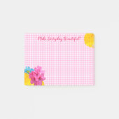Bloemen en Roze Gingham Post-it® Notes (Voorkant)