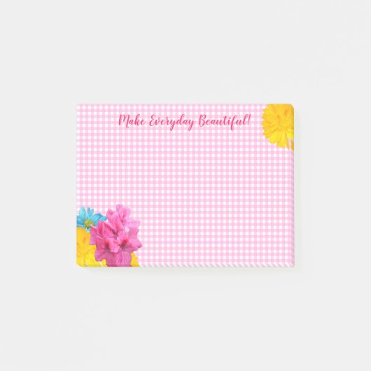 Bloemen en Roze Gingham Post-it® Notes (Voorkant)