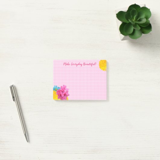 Bloemen en Roze Gingham Post-it® Notes (Kantoor)