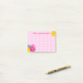 Bloemen en Roze Gingham Post-it® Notes (Op bureau)