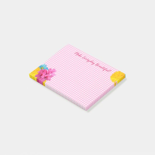 Bloemen en Roze Gingham Post-it® Notes (Schuin)