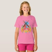 Bloemen en roze gitaren t-shirt (Voorkant volledig)
