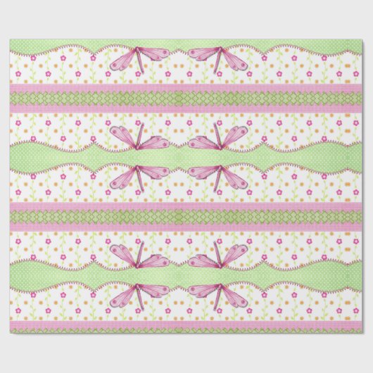 Bloemen en roze libellen Vulkpapier Cadeaupapier (Vlak)