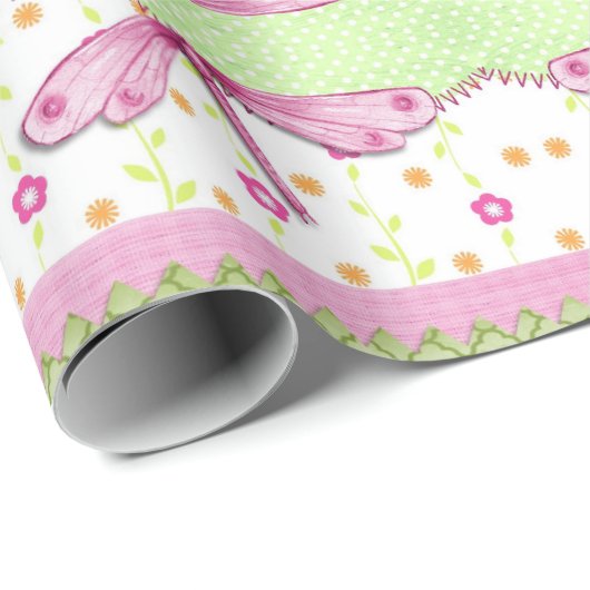 Bloemen en roze libellen Vulkpapier Cadeaupapier (Rol Hoek)