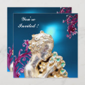 Bloemen en roze zwenken in blauw, zoete 16-partijt kaart (Voorkant / Achterkant)