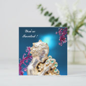 Bloemen en roze zwenken in blauw, zoete 16-partijt kaart (Staand voorkant)