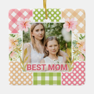Bloemen en ruit foto frame Moederdag Keramisch Ornament