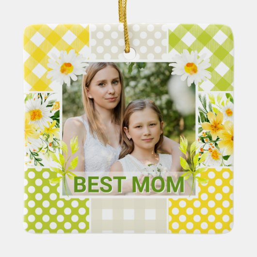 Bloemen en ruit foto frame Moederdag Keramisch Ornament (Voorkant)