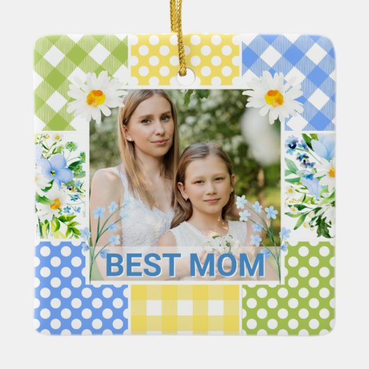 Bloemen en ruit foto frame Moederdag Keramisch Ornament (Voorkant)