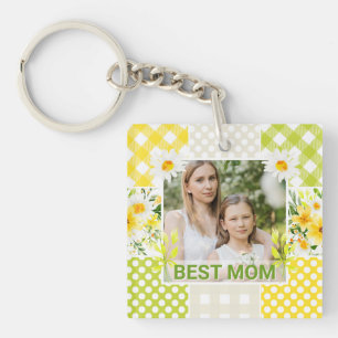 Bloemen en ruit foto frame Moederdag Sleutelhanger
