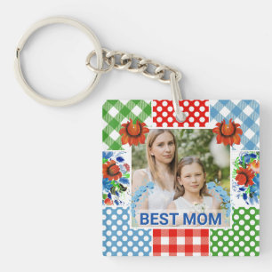 Bloemen en ruit foto frame Moederdag Sleutelhanger