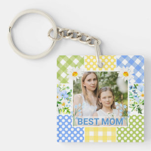 Bloemen en ruit foto frame Moederdag Sleutelhanger