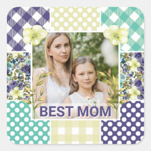 Bloemen en ruit foto frame Moederdag Vierkante Sticker