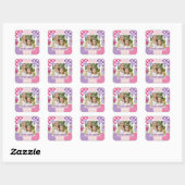 Bloemen en ruit foto frame Moederdag Vierkante Sticker (Vel)