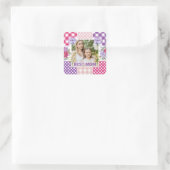 Bloemen en ruit foto frame Moederdag Vierkante Sticker (Tas)