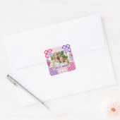 Bloemen en ruit foto frame Moederdag Vierkante Sticker (Envelop)