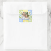 Bloemen en ruit foto frame Moederdag Vierkante Sticker (Tas)