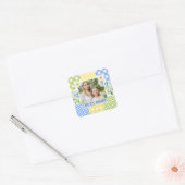 Bloemen en ruit foto frame Moederdag Vierkante Sticker (Envelop)