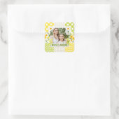 Bloemen en ruit foto frame Moederdag Vierkante Sticker (Tas)