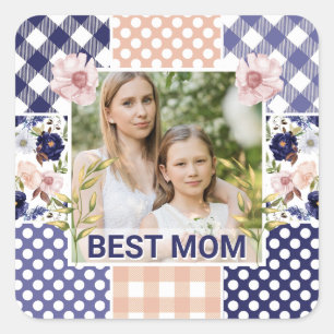 Bloemen en ruit foto frame Moederdag Vierkante Sticker