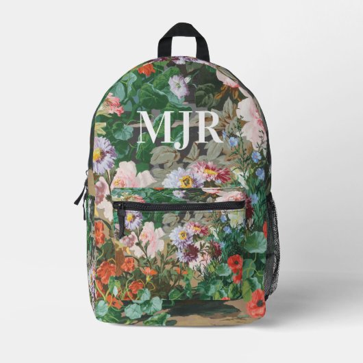Bloemen en Salie Groen Elegant Chique Bedrukte Rugzak (Voorkant)