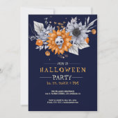 Bloemen en schedels Halloween-feest uitnodiging (Voorkant)