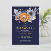 Bloemen en schedels Halloween-feest uitnodiging (Staand voorkant)