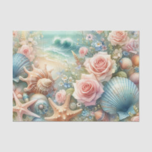 Bloemen en schelpen waterverf in pastelkleuren tissuepapier