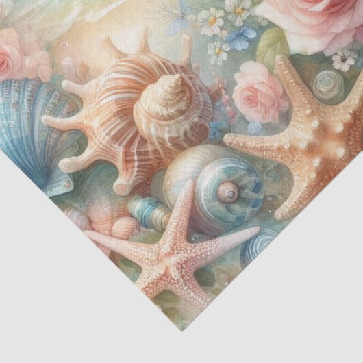 Bloemen en schelpen waterverf in pastelkleuren tissuepapier (Detail)