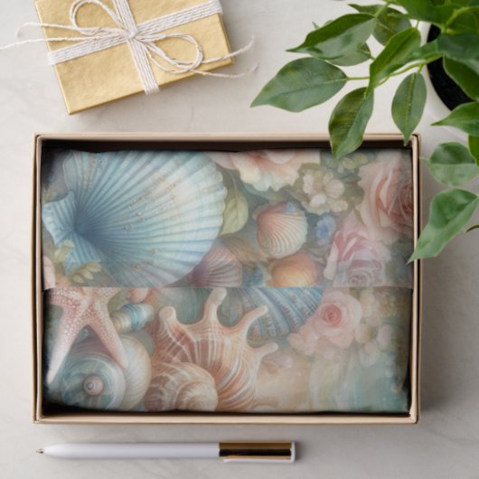 Bloemen en schelpen waterverf in pastelkleuren tissuepapier (Geschenk)