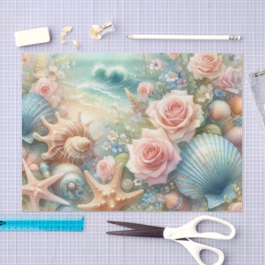 Bloemen en schelpen waterverf in pastelkleuren tissuepapier (Craft)