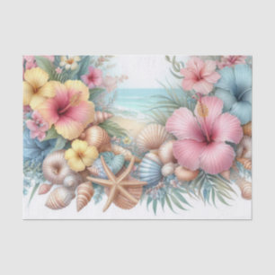Bloemen en schelpen waterverf in pastelkleuren tissuepapier