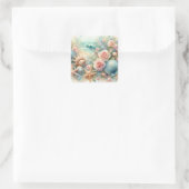 Bloemen en schelpen waterverf in pastelkleuren vierkante sticker (Tas)