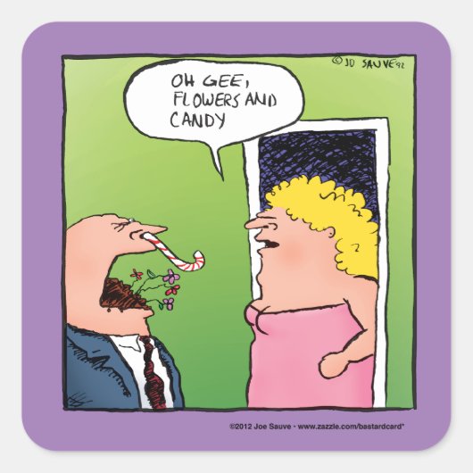 Bloemen en Snoep Romantische Cartoon Vierkante Sticker (Voorkant)