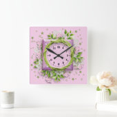Bloemen en sterren roze vierkante klok (Huis)