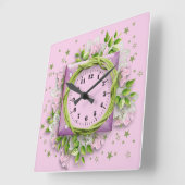 Bloemen en sterren roze vierkante klok (Hoek)