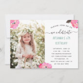 Bloemen en Stippen Foto Verjaardagsfeest Kaart (Voorkant)