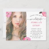 Bloemen en Stippen Foto Verjaardagsfeest Kaart (Voorkant)