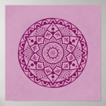 Bloemen en Stippen Mandala - Fuschia roze afdrukke