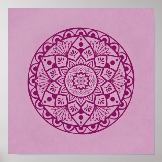 Bloemen en Stippen Mandala - Fuschia roze afdrukke Poster (Voorkant)