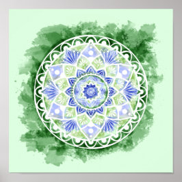 Bloemen en Stippen Mandala - Waterverf afdrukken Poster
