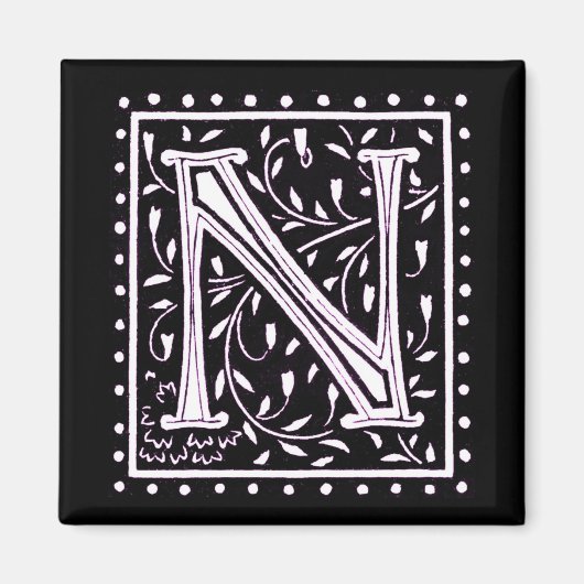 Bloemen en Stippen Monogram "N" Magneet (Voorkant)