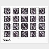 Bloemen en Stippen Monogram "N" Vierkante Sticker (Vel)