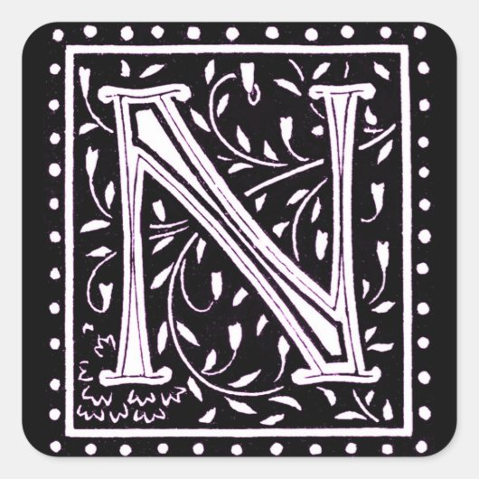Bloemen en Stippen Monogram "N" Vierkante Sticker (Voorkant)