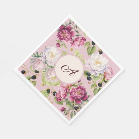 Bloemen en stippen Monogram servet (Hoek)