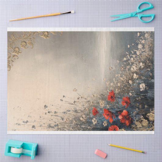 Bloemen- en strandlandschap,  effectkunst tissuepapier (Craft)